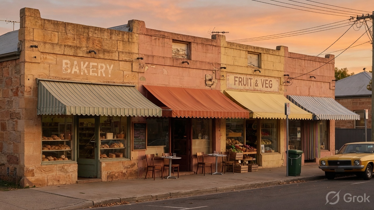 Adelaide shopfronts at last light